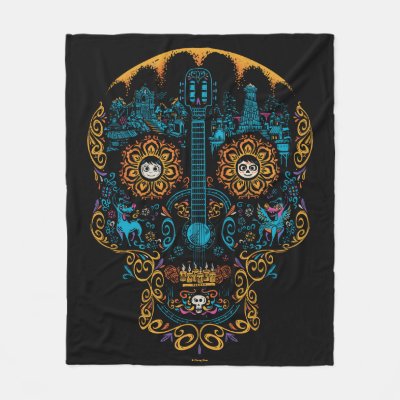 Disney Pixar Coco | Colorful Ornate Skull Guitar Fleece Blanket