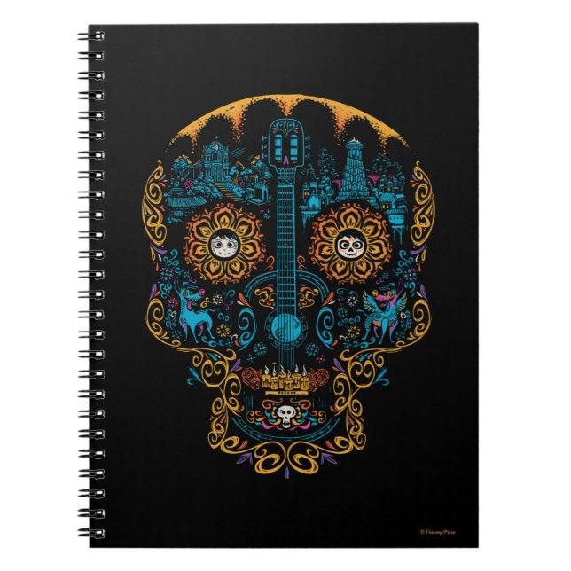 Disney Pixar Coco | Colorful Ornate Skull Guitar Notebook (Front)