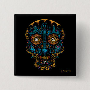 Disney Pixar Coco   Colorful Ornate Skull Guitar Pinback Button