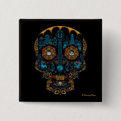 Disney Pixar Coco | Colorful Ornate Skull Guitar Pinback Button