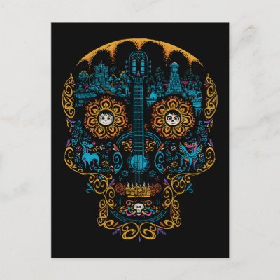Disney Pixar Coco | Colorful Ornate Skull Guitar Postcard
