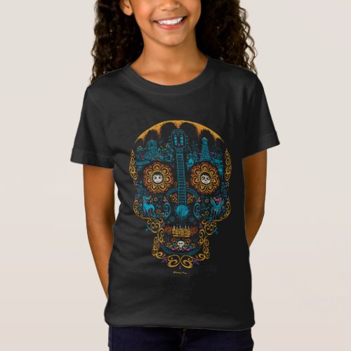 Disney Pixar Coco  Colorful Ornate Skull Guitar T_Shirt