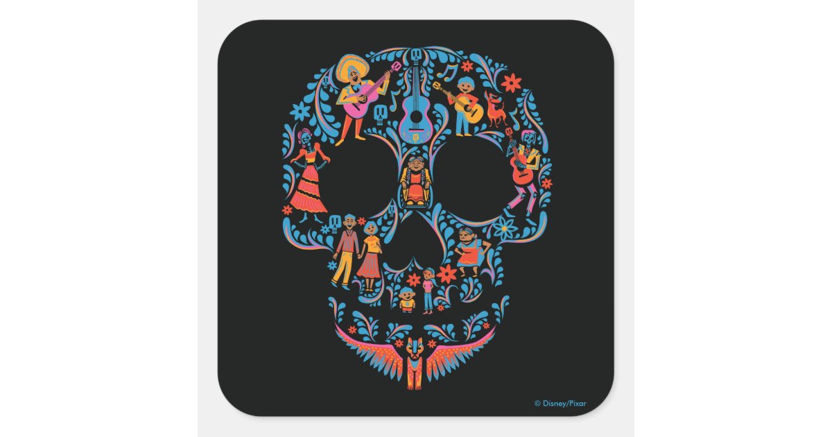 Disney Pixar Coco | Colorful Sugar Skull Square Sticker | Zazzle