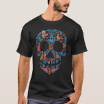 Disney Pixar Coco | Colorful Sugar Skull T-Shirt<br><div class="desc">This bold graphic is inspired by the smash hit Disney/Pixar movie, Coco. It features flowers, cultural patterns and all of your favorite kids characters styled as a sugar skull. Representing Día De Los Muertos (Day of the Dead) this cultural folk art celebrates music, family and the indigenous cultures of Mexico....</div>