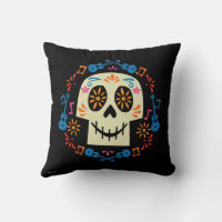 Disney Pixar Coco, Colorful Ornate Skull Guitar Throw Pillow, Zazzle