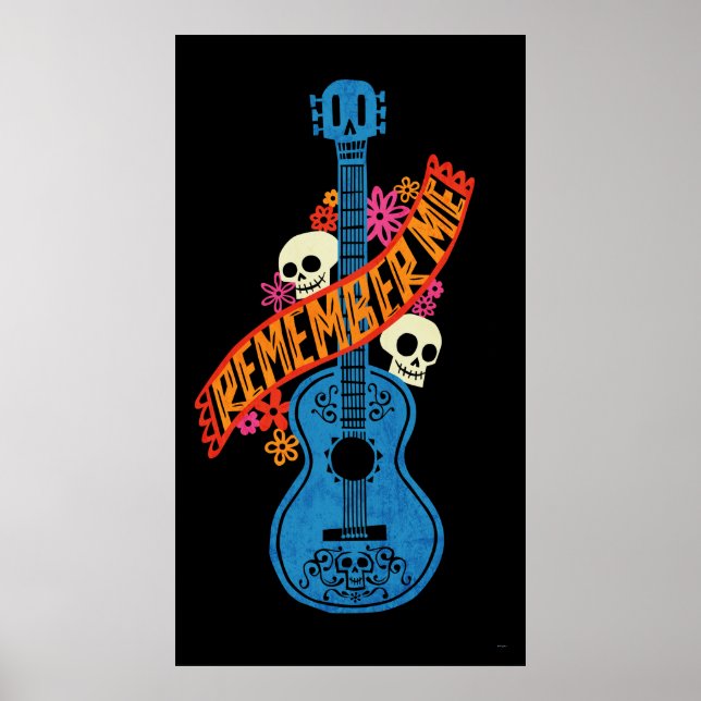 Disney Pixar Coco | Guitar Sugar Skulls Typography Poster (Front)