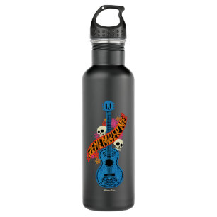 Disney Pixar Coco Guitar Sugar Skulls Typography Water Bottle