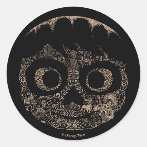 Disney Pixar Coco  Miguel  Ornate Skull Graphic Classic Round Sticker