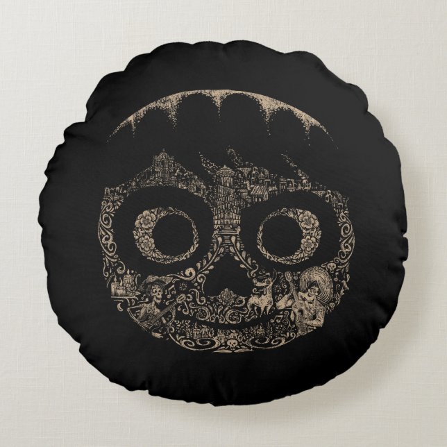 Disney Pixar Coco | Miguel | Ornate Skull Graphic Round Pillow (Front)