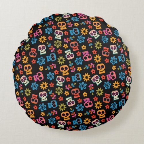 Disney Pixar Coco  Sugar Skull  Floral Pattern Round Pillow