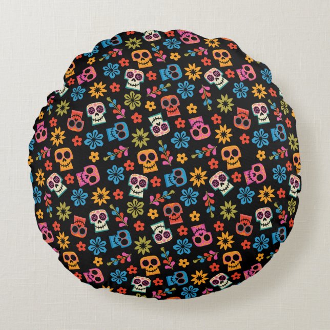Disney Pixar Coco | Sugar Skull & Floral Pattern Round Pillow (Front)