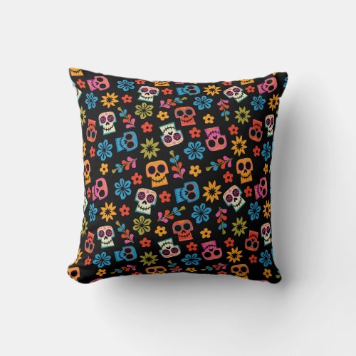 Disney Pixar Coco  Sugar Skull  Floral Pattern Throw Pillow