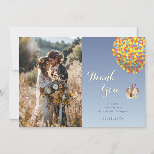 Disney Pixar Up House Balloons Wedding Thank You Card (Front)