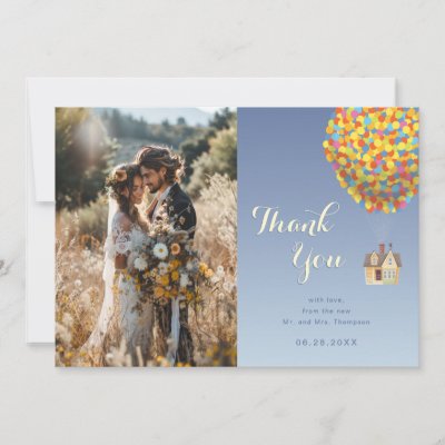 Disney Pixar Up House Balloons Wedding Thank You Card