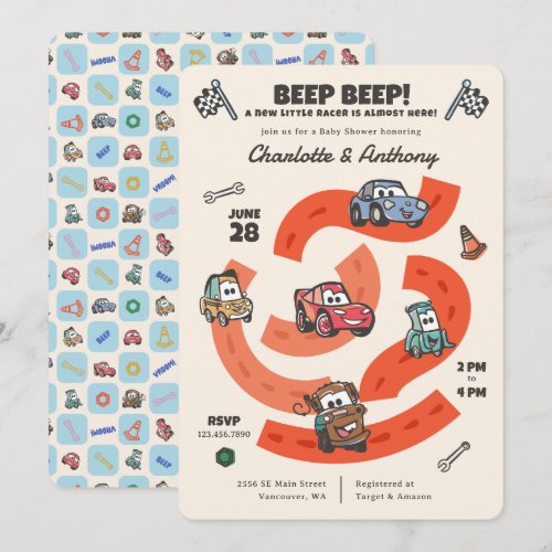 Disney Pixar's Cars Race Car Baby Shower Invitation
