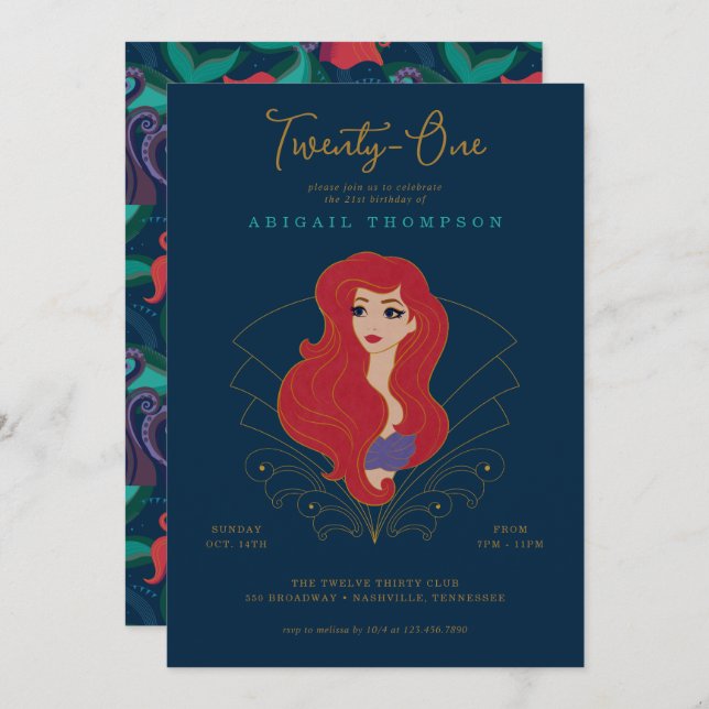 Disney Princess Ariel | 21st Birthday Invitation (Front/Back)
