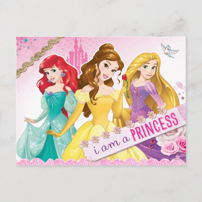 Disney PRINCESS Set 4 Art Picture Prints BELLE Snow White RAPUNZEL Ariel Floral 