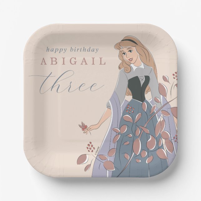 Disney Princess Aurora | Floral Birthday Paper Plates (Front)