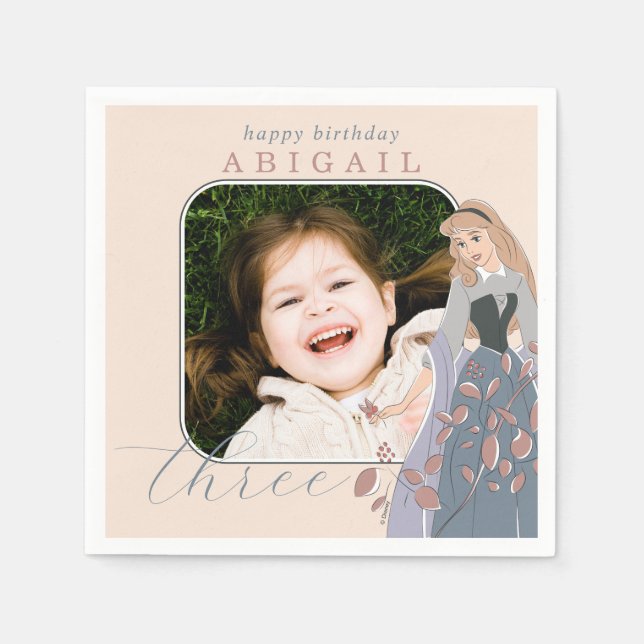 Disney Princess Aurora | Floral Birthday Photo Napkins (Front)