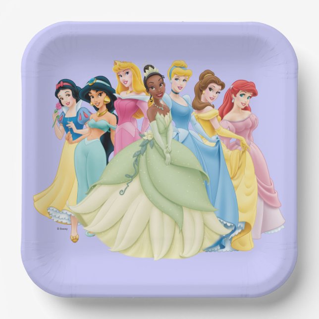 Disney Princess | Aurora, Tiana, Cinderella Center Paper Plates (Front)