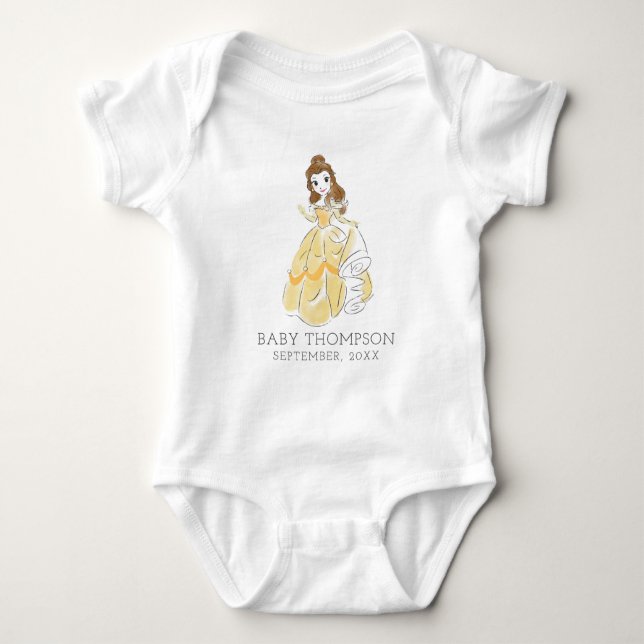 Disney Princess Belle Announcement Date Baby Bodysuit (Front)