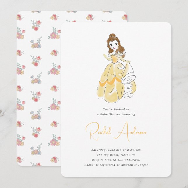 Disney Princess Belle | Girl Baby Shower Invitation (Front/Back)