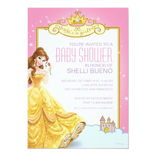 disney princess belle it s a girl baby shower invitation zazzle com