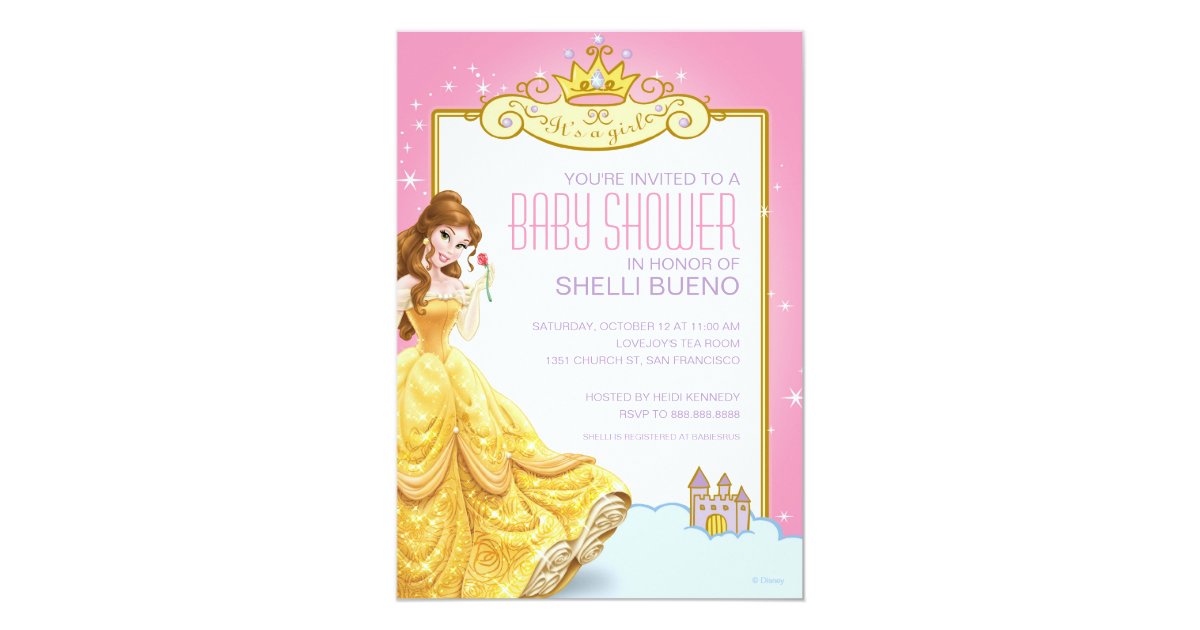 Disney Princess Belle It S A Girl Baby Shower Invitation Zazzle Com