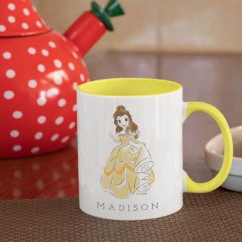 Disney Princess Belle Watercolor | Add Your Name Mug by DisneyPrincess at Zazzle