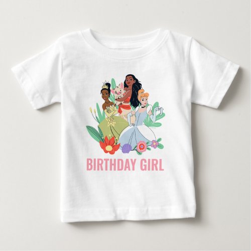 Disney Princess Birthday Floral Collage Baby T_Shirt