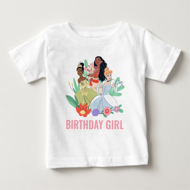 Disney Princess Birthday Floral Collage Baby T-Shirt (Front)