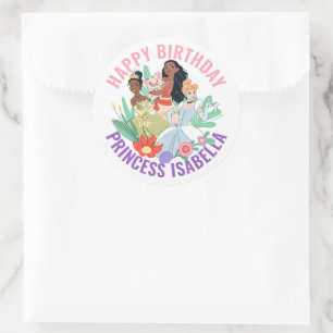 Disney Princess Birthday Floral Collage Classic Round Sticker