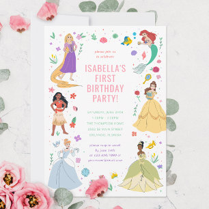 Disney Princess Birthday Floral Collage Invitation