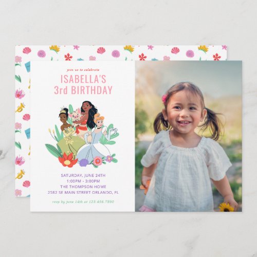 Disney Princess Birthday Floral Collage Invitation