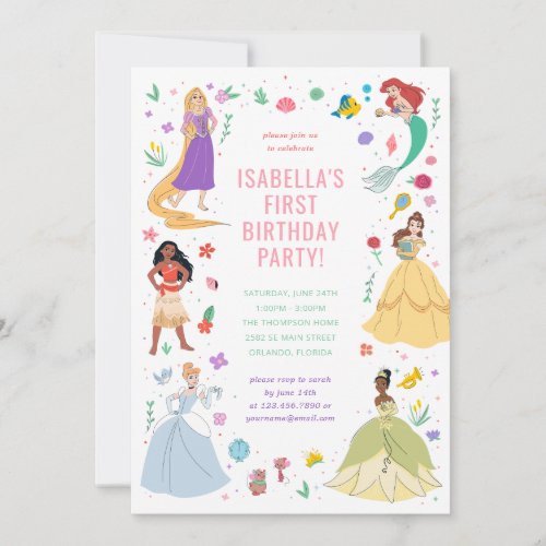Disney Princess Birthday Floral Collage Invitation