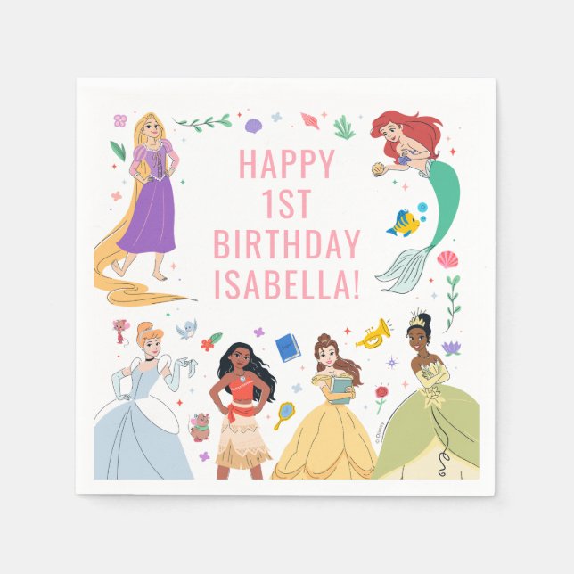 Disney Princess Birthday Floral Collage  Napkins (Front)