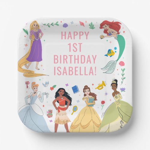 Disney Princess Birthday Floral Collage  Paper Plates