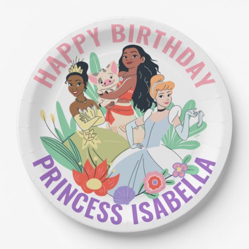 Disney Princess Birthday Floral Collage Paper Plates