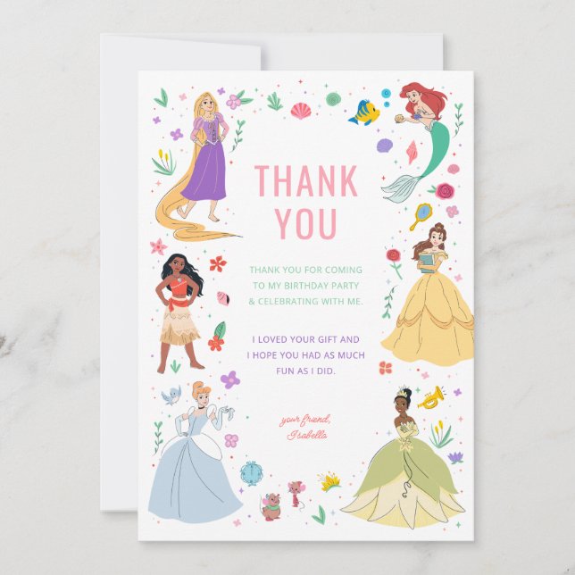 Disney Princess Birthday Floral Collage Thank You Card (Front)