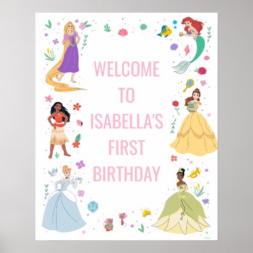 Disney Princess Birthday Floral Collage Welcome Poster
