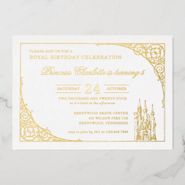 Disney Princess Castle | Fairy Tale Birthday Foil Invitation (Front)