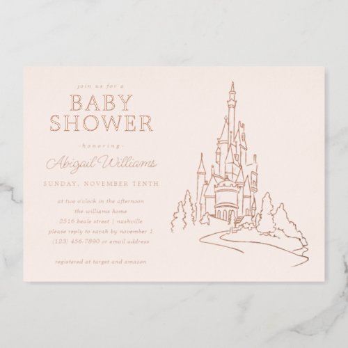 Disney Princess Castle  Girl Baby Shower Foil Invitation