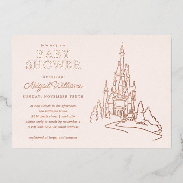 Disney Princess Castle | Girl Baby Shower Foil Invitation (Front)