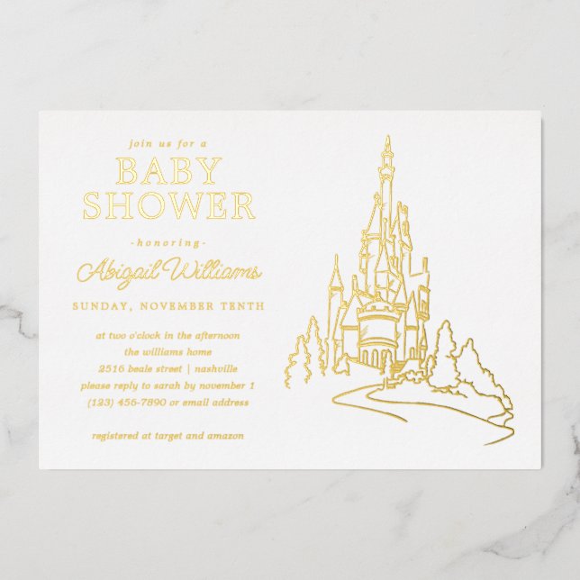 Disney Princess Castle | Girl Baby Shower Foil Invitation (Front)