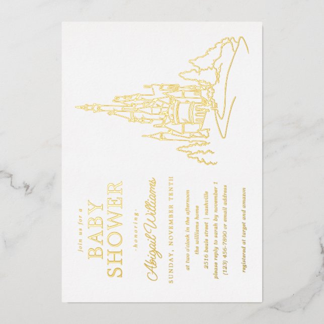 Disney Princess Castle | Girl Baby Shower Foil Invitation (Front)