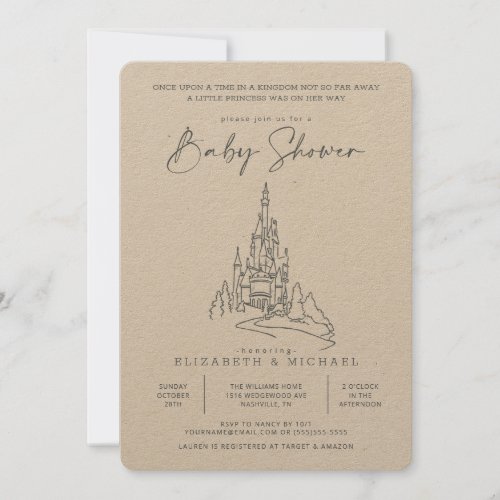Disney Princess Castle  Girl Baby Shower Invitation