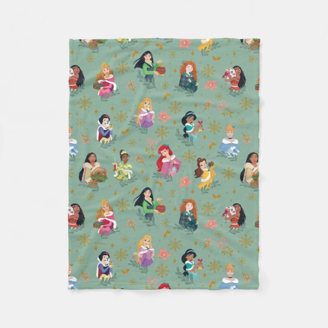 Disney Princess Christmas Holiday Pattern Fleece Blanket (Front)