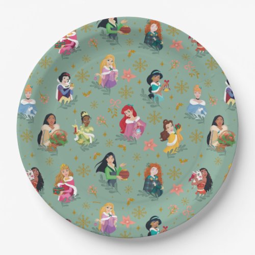 Disney Princess Christmas Holiday Pattern Paper Plates