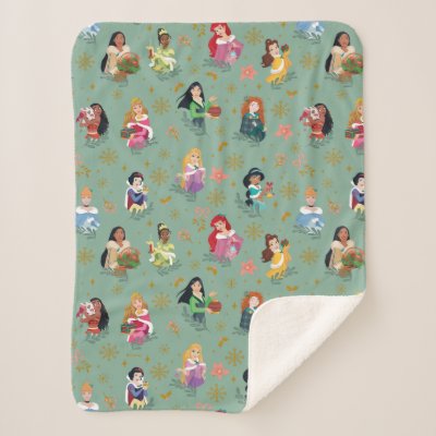 Disney Princess Christmas Holiday Pattern Sherpa Blanket