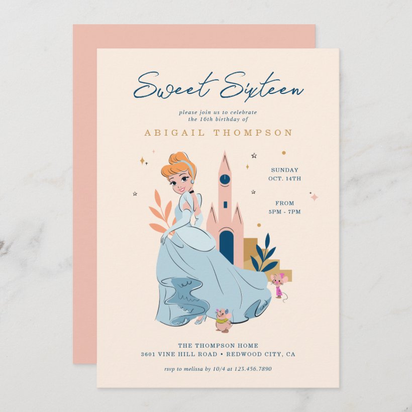 Disney Princess Cinderella | 16th Birthday Invitation (Front/Back)